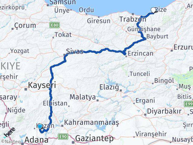 Osmaniye Sumbas Rize Arası Kaç Km - Yol Haritası