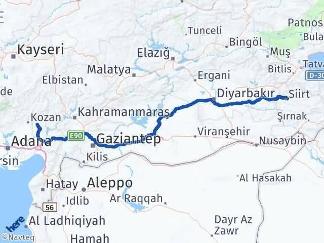 Osmaniye Sumbas Siirt Arası Kaç Km - Yol Haritası