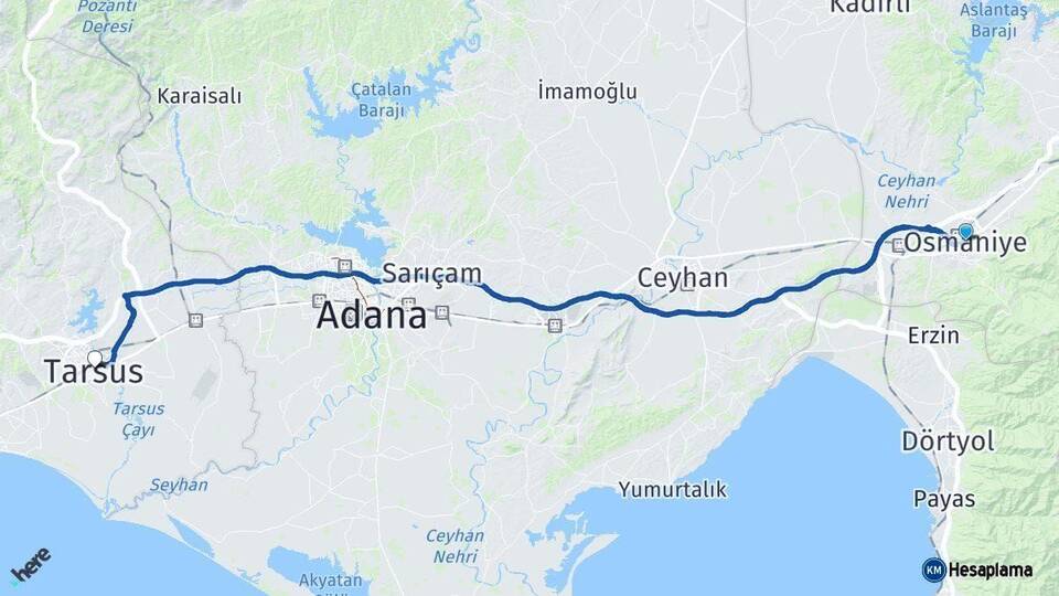 Osmaniye Tarsus Mersin Arası Kaç Km - Yol Haritası