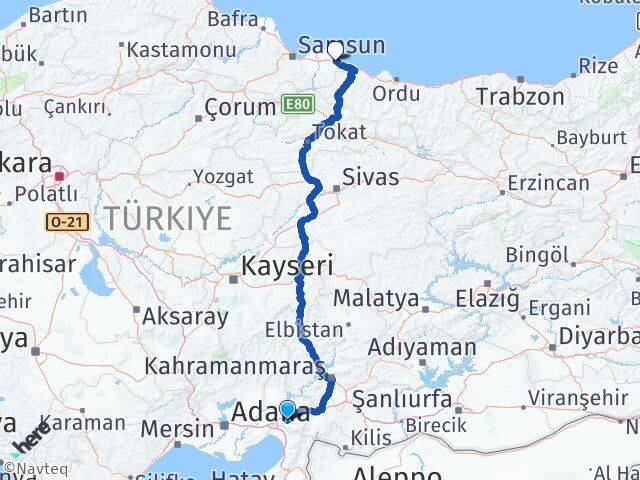 Osmaniye Terme Samsun Arası Kaç Km - Yol Haritası
