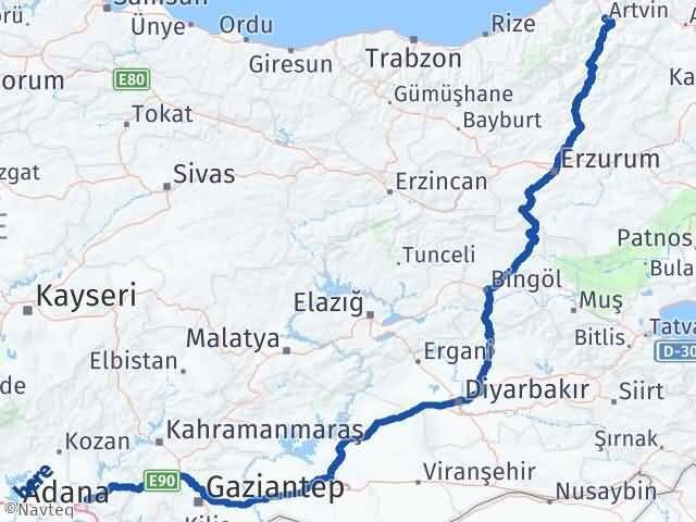 Osmaniye Toprakkale Artvin Arası Kaç Km - Yol Haritası