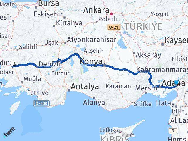 Osmaniye Toprakkale Aydın Arası Kaç Km - Yol Haritası