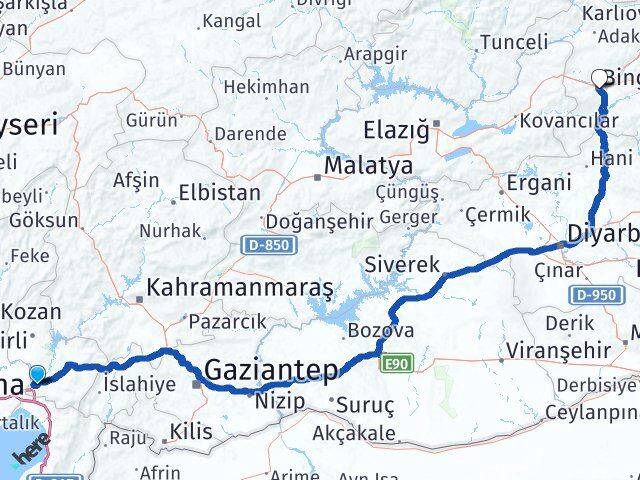 Osmaniye Toprakkale Bingöl Arası Kaç Km - Yol Haritası