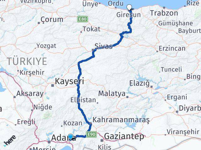 Osmaniye Toprakkale Giresun Arası Kaç Km - Yol Haritası
