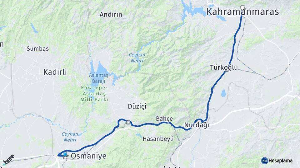 Osmaniye Toprakkale Kahramanmaraş Arası Kaç Km - Yol Haritası