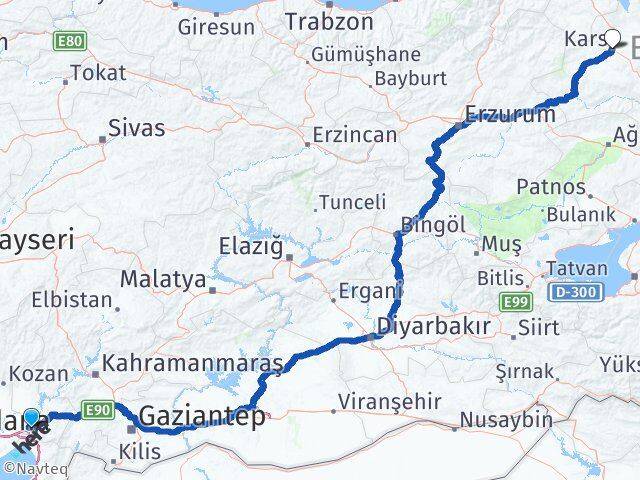Osmaniye Toprakkale Kars Arası Kaç Km - Yol Haritası