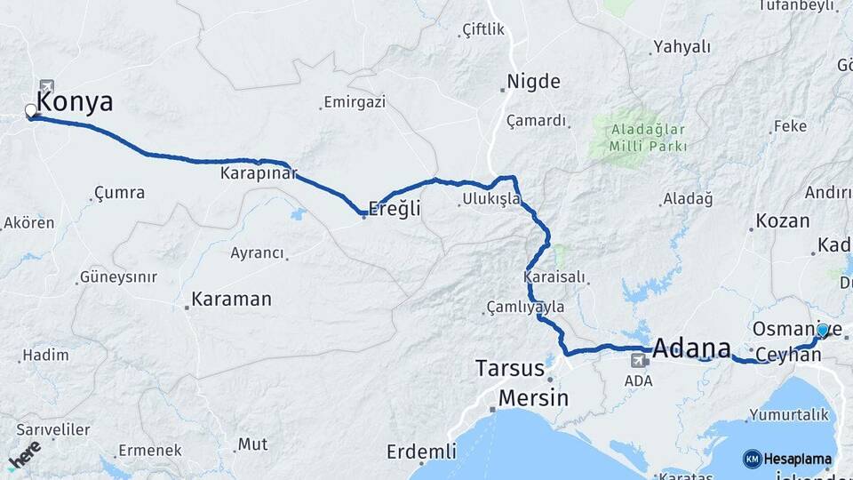Osmaniye Toprakkale Konya Arası Kaç Km - Yol Haritası