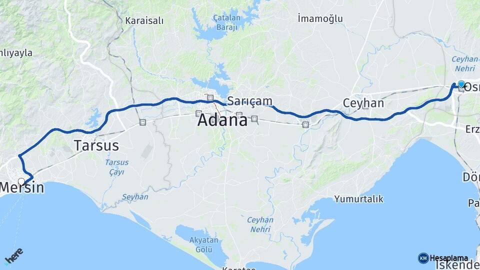 Osmaniye Toprakkale Mersin Arası Kaç Km - Yol Haritası