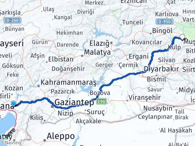 Osmaniye Toprakkale Muş Arası Kaç Km - Yol Haritası