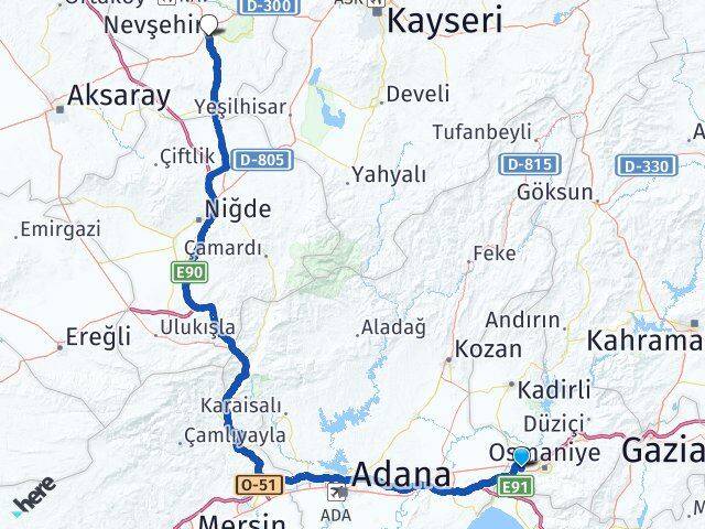 Osmaniye Toprakkale Nevşehir Arası Kaç Km - Yol Haritası