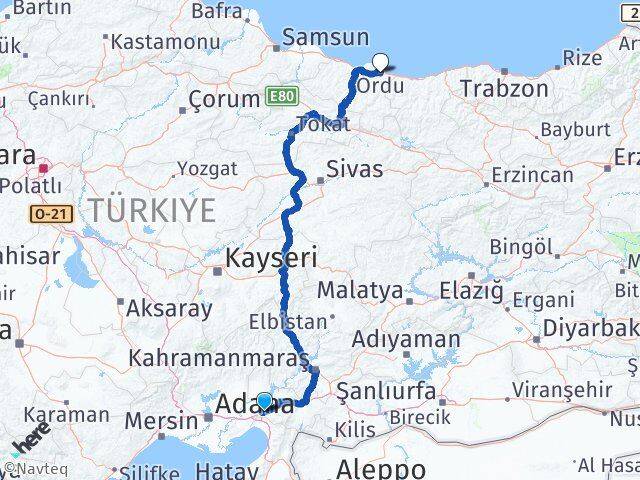 Osmaniye Toprakkale Ordu Arası Kaç Km - Yol Haritası