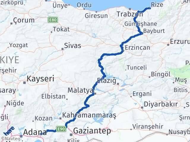 Osmaniye Toprakkale Rize Arası Kaç Km - Yol Haritası