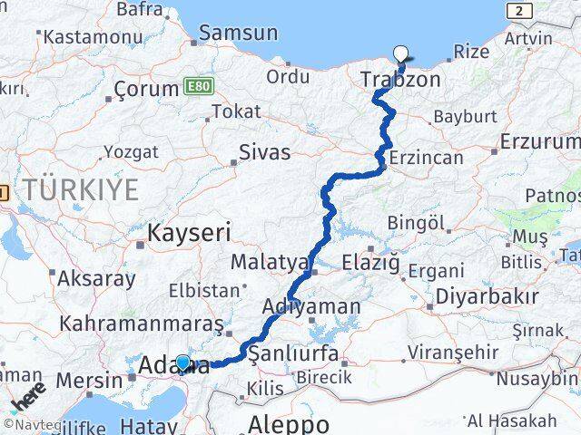 Osmaniye Toprakkale Trabzon Arası Kaç Km - Yol Haritası