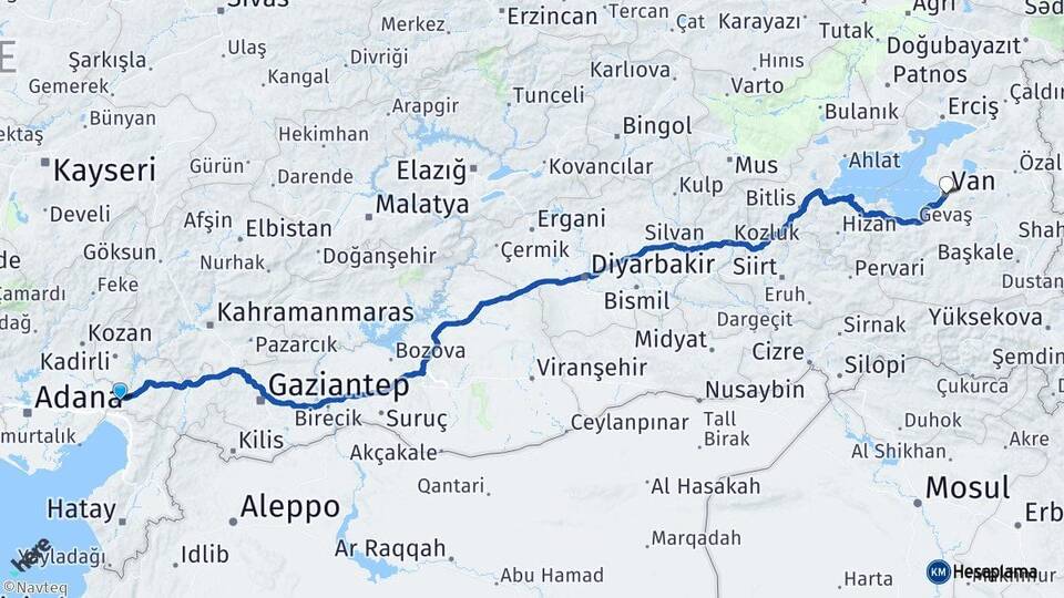 Osmaniye Toprakkale Van Arası Kaç Km - Yol Haritası