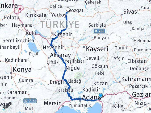 Osmaniye Toprakkale Yozgat Arası Kaç Km - Yol Haritası