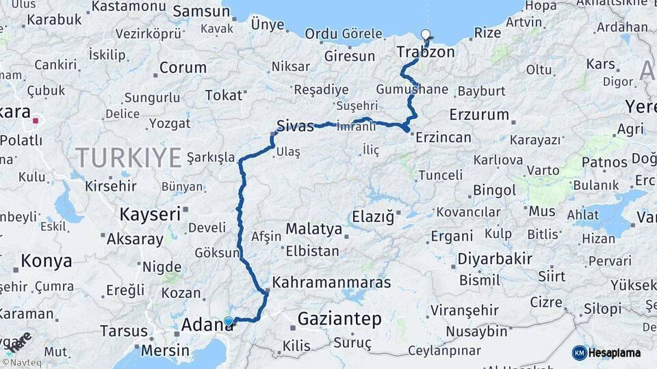 Osmaniye Trabzon Arası Kaç Km - Yol Haritası