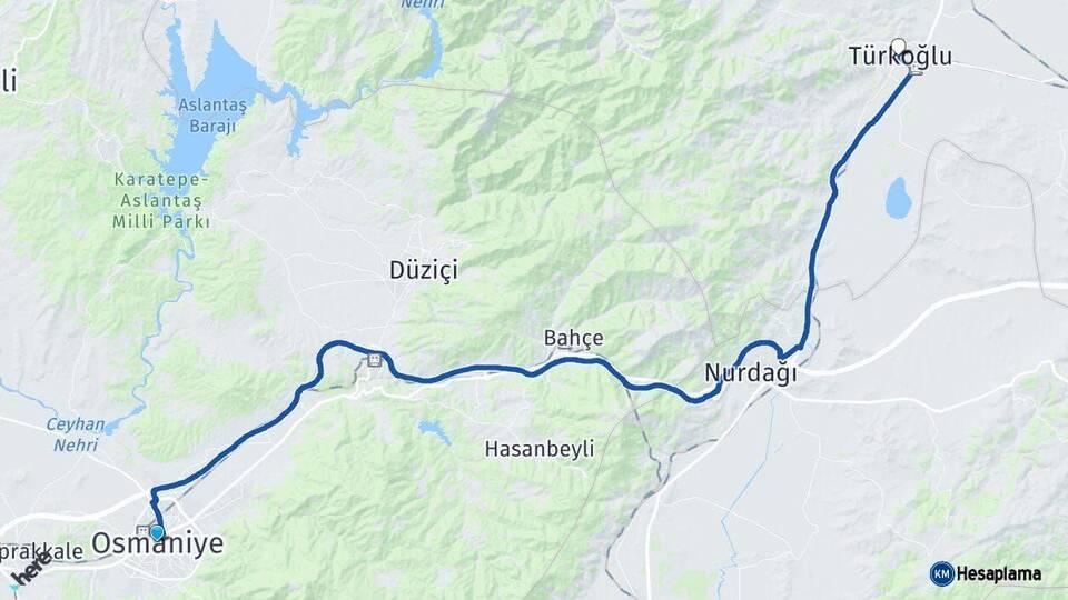 Osmaniye Türkoğlu Kahramanmaraş Arası Kaç Km - Yol Haritası