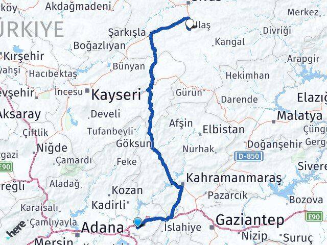 Osmaniye Ulaş Sivas Arası Kaç Km - Yol Haritası
