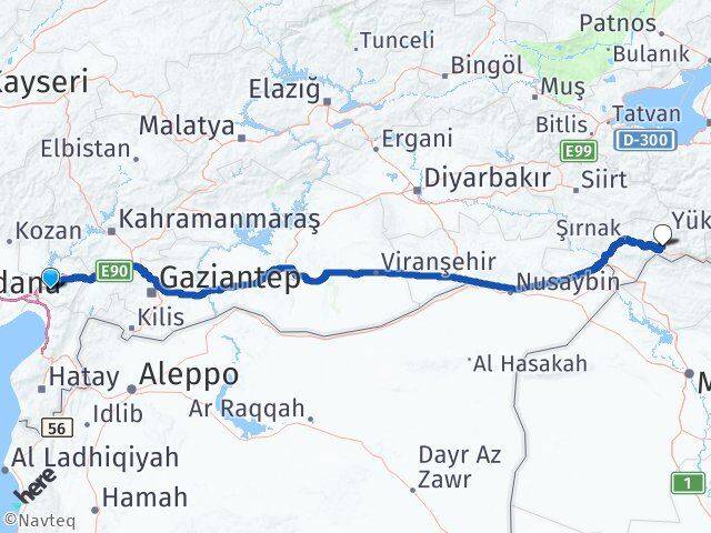 Osmaniye Uludere Şırnak Arası Kaç Km - Yol Haritası