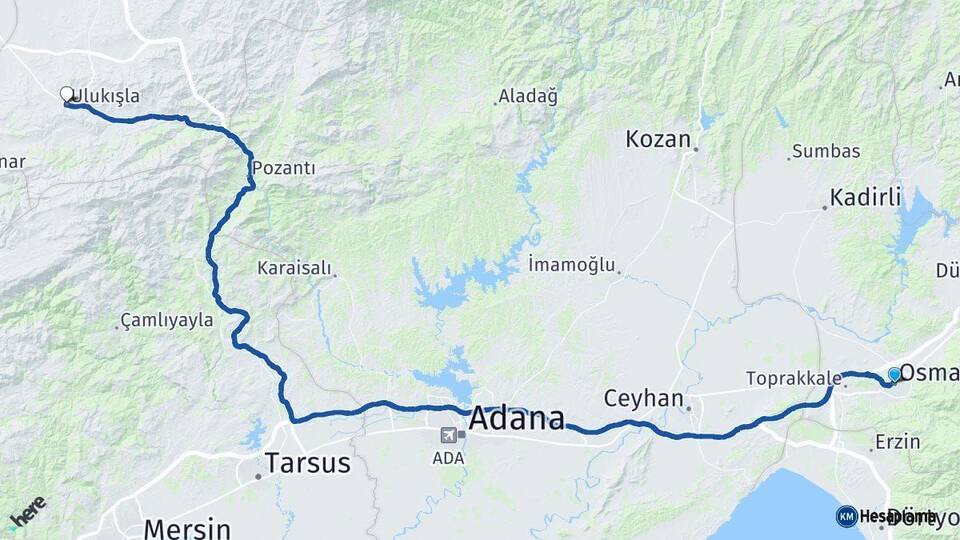 Osmaniye Ulukışla Niğde Arası Kaç Km - Yol Haritası