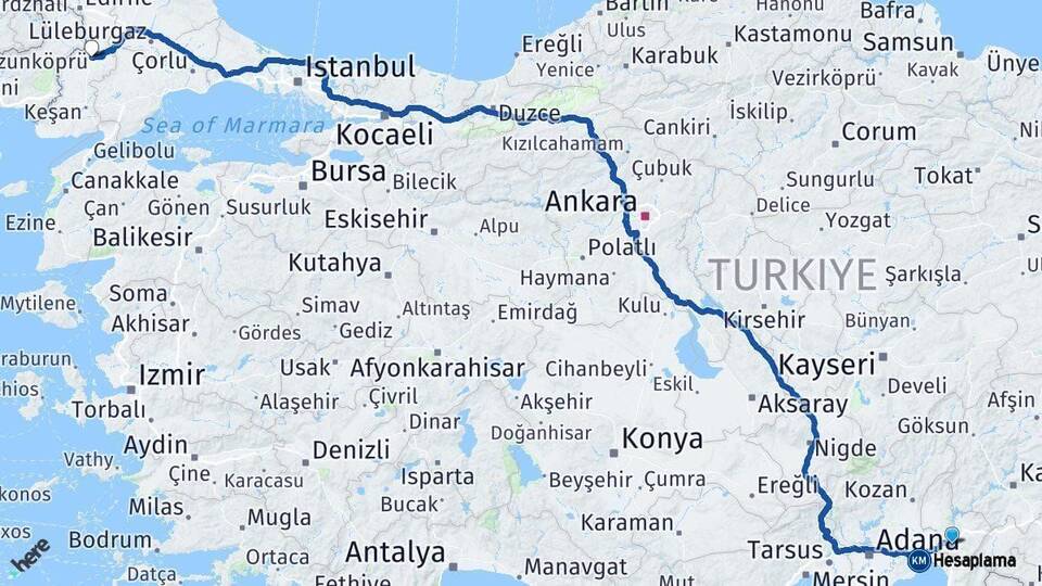 Osmaniye Uzunköprü Edirne Arası Kaç Km - Yol Haritası