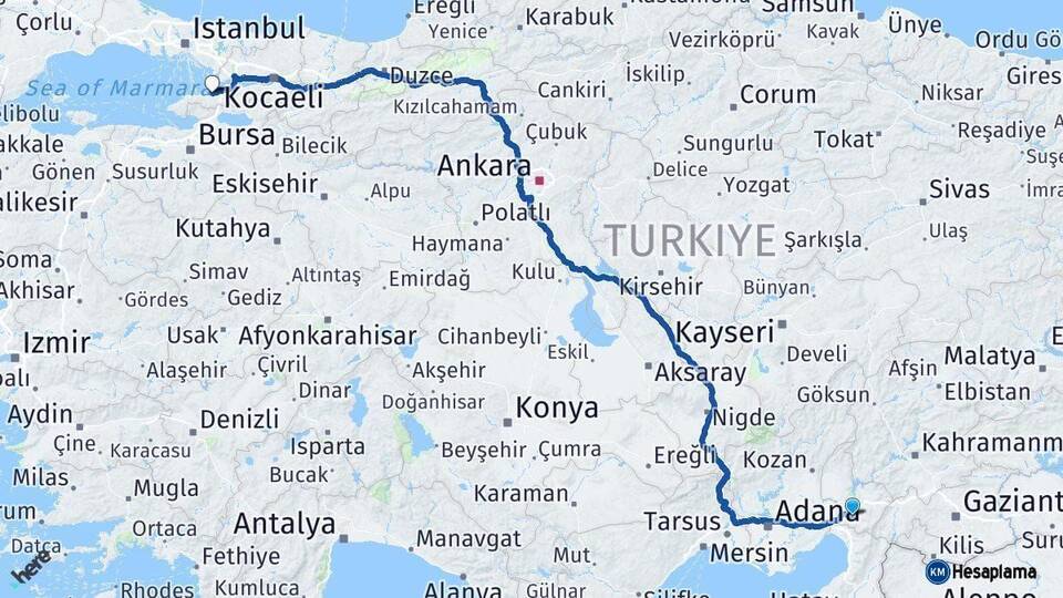 Osmaniye Yalova Arası Kaç Km - Yol Haritası