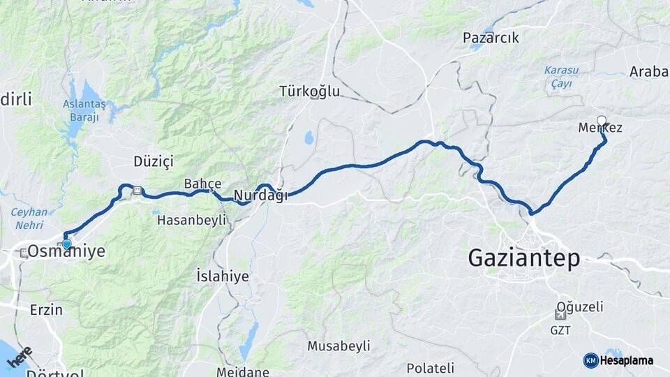Osmaniye Yavuzeli Gaziantep Arası Kaç Km - Yol Haritası