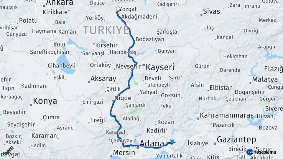 Osmaniye Yozgat Arası Kaç Km - Yol Haritası