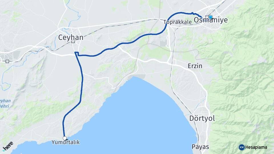 Osmaniye Yumurtalık Adana Arası Kaç Km - Yol Haritası