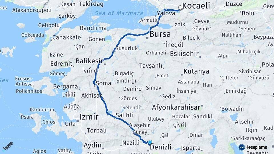 Pamukkale Travertenleri Kocaeli Arası Kaç Km - Yol Tarifi