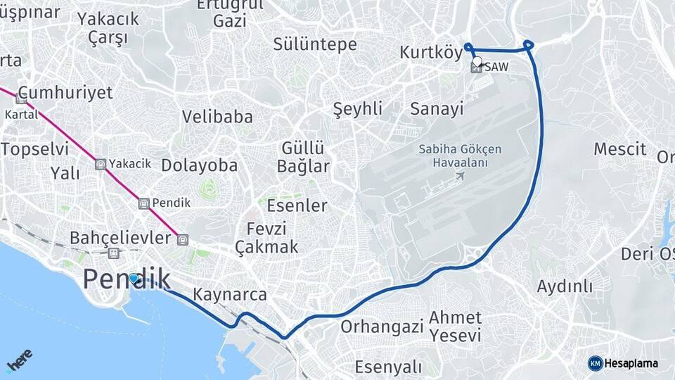 Pendik İDO Terminali Sabiha Gökçen Havalimanı Arası Kaç Km - Yol Tarifi