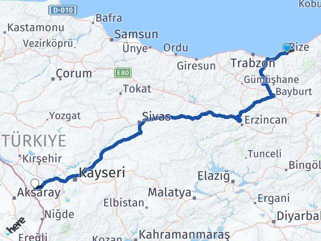 Rize Acıgöl Nevşehir Arası Kaç Km - Yol Haritası
