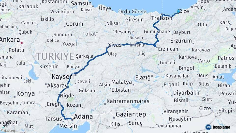 Rize Adana Arası Kaç Km - Yol Haritası