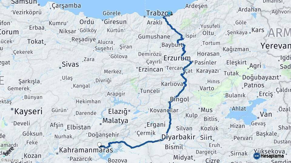 Rize Adıyaman Arası Kaç Km - Yol Haritası