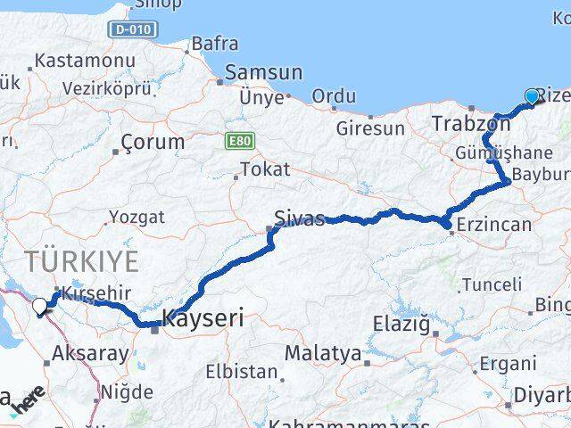 Rize Ağaçören Aksaray Arası Kaç Km - Yol Haritası