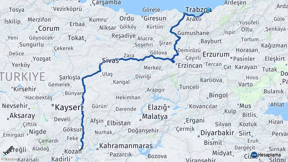 Rize Andırın Kahramanmaraş Arası Kaç Km - Yol Haritası