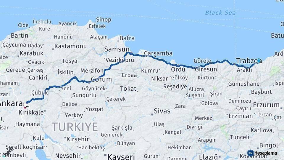 Rize Ankara Arası Kaç Km - Yol Haritası
