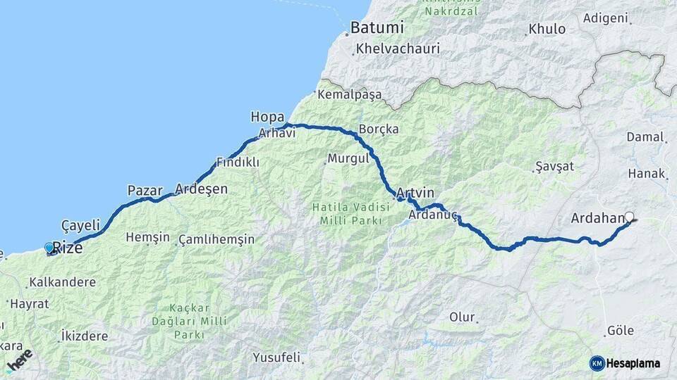 Rize Ardahan Arası Kaç Km - Yol Haritası