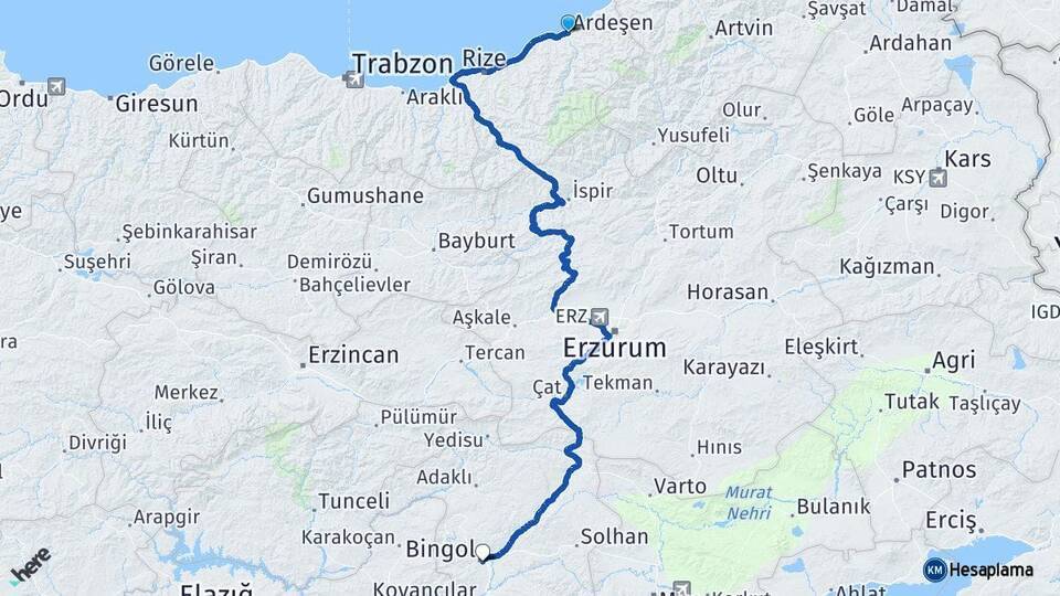Ardeşen Bingöl Arası Kaç Km - Yol Tarifi