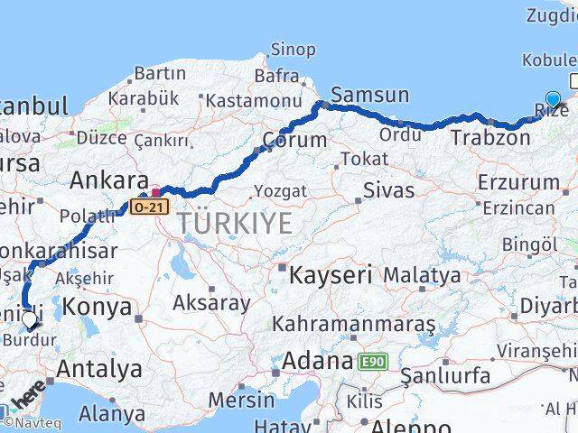 Rize Ardeşen Burdur Arası Kaç Km - Yol Haritası