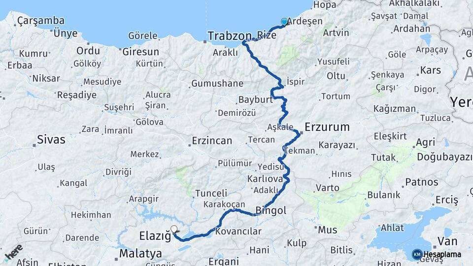 Ardeşen Elazığ Arası Kaç Km - Yol Tarifi