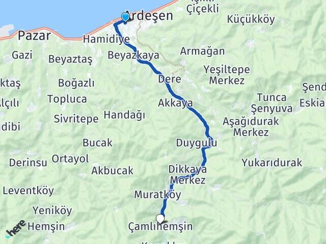 Fırtına Çamlıhemşin Arası Kaç Km - Yol Tarifi