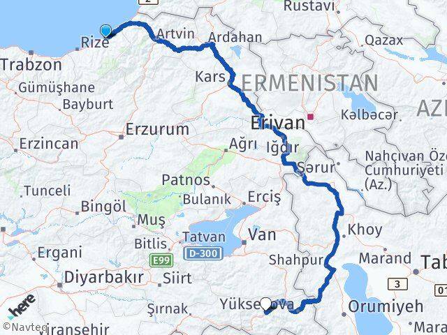 Rize Ardeşen Hakkari Arası Kaç Km - Yol Haritası