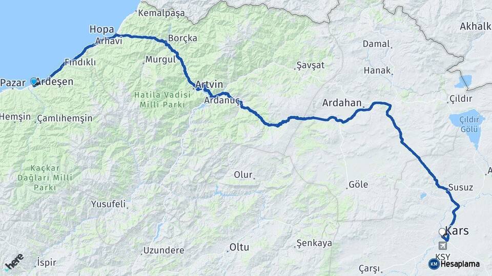 Rize Ardeşen Kars Arası Kaç Km - Yol Haritası