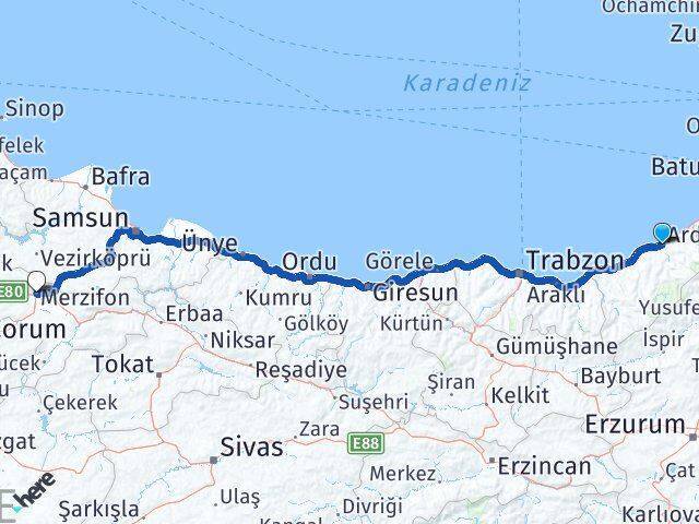 Ardesen Rize Rize Ardeşen - Merzifon Amasya arası kaç km - saat? Yol tarifi ...