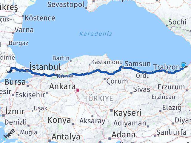Rize Ardeşen Tekirdağ Arası Kaç Km - Yol Haritası