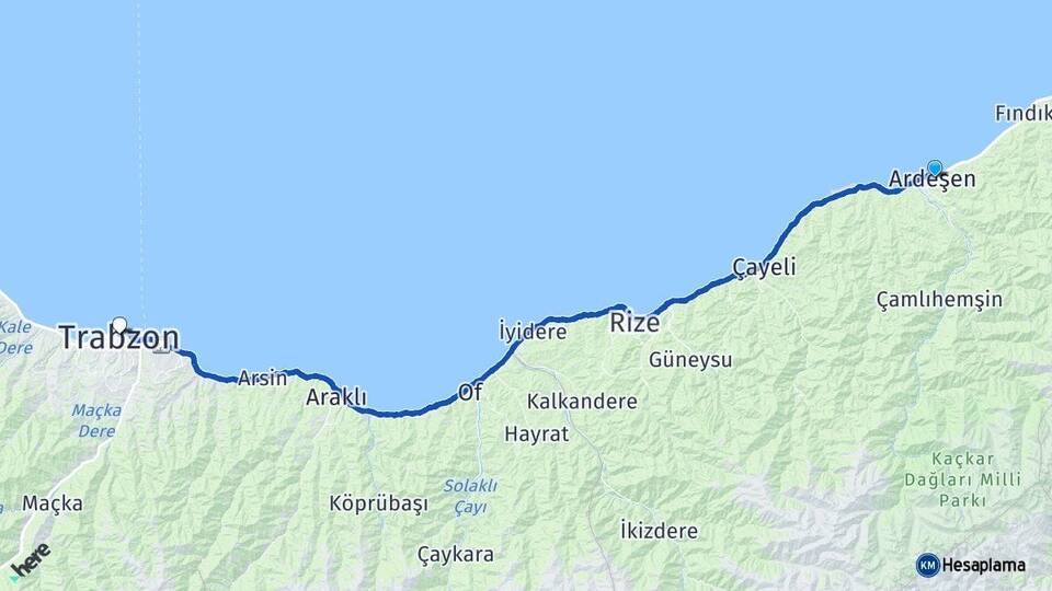 Rize Ardeşen Trabzon Arası Kaç Km - Yol Haritası
