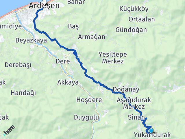 Yukarıdurak Ardeşen Arası Kaç Km - Yol Tarifi
