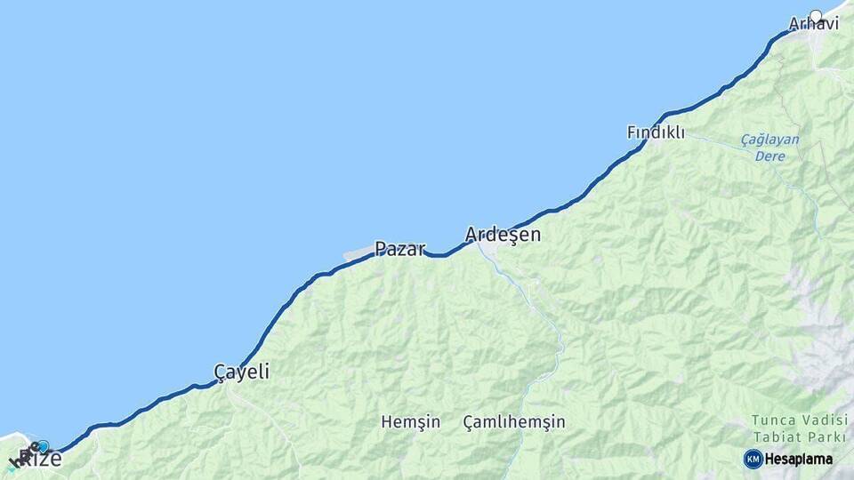 Rize Arhavi Artvin Arası Kaç Km - Yol Haritası