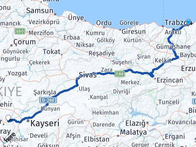 Rize Avanos Nevşehir Arası Kaç Km - Yol Haritası